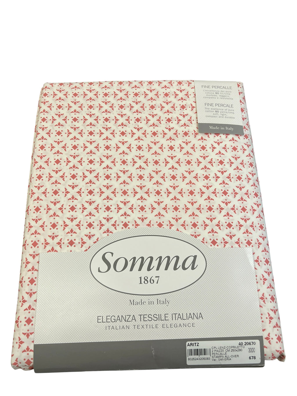 Completo Lenzuola Copriletto Somma in Percalle di Cotone Matrimoniale