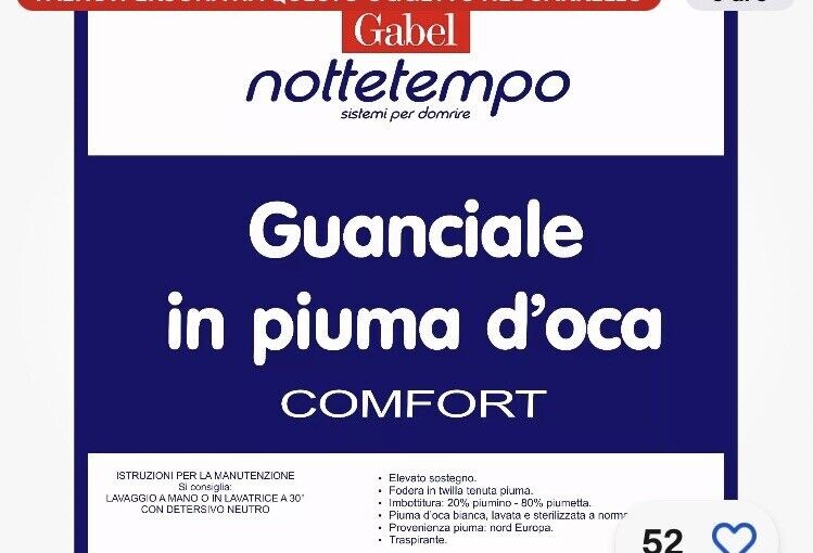 Cuscino Gabel Guanciale in vera PIUMA - PIUMINO D'oca Naturale Comfort 50x80 cm
