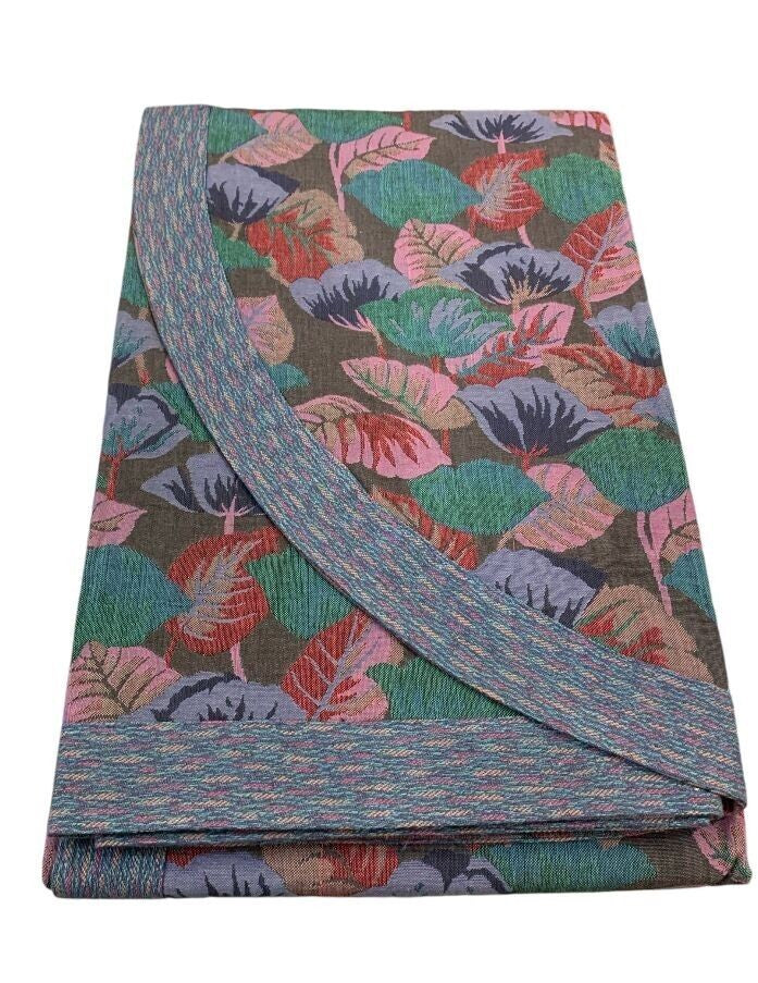 Copriletto jacquard letto estivo misto cotone Foglie azzurro Made In Italy
