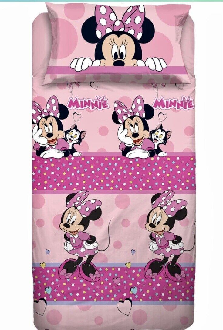 Completo Lenzuola Minnie Mouse Rosa letto singolo Disney puro cotone 100%
