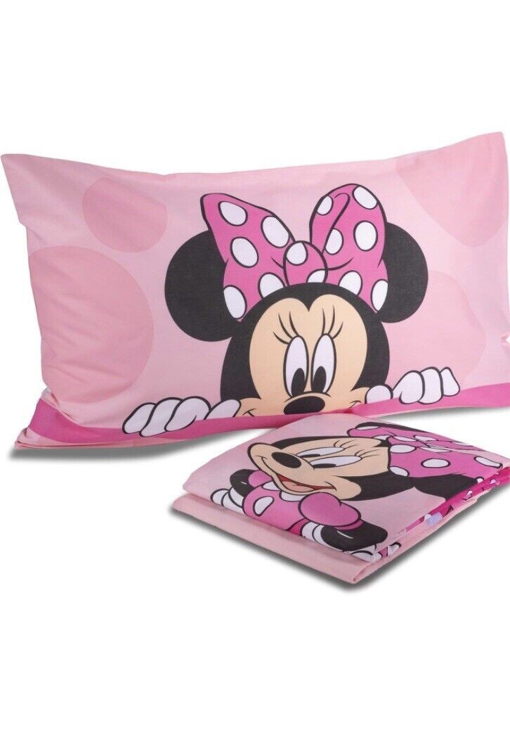 Completo Lenzuola Minnie Mouse Rosa letto singolo Disney puro cotone 100%