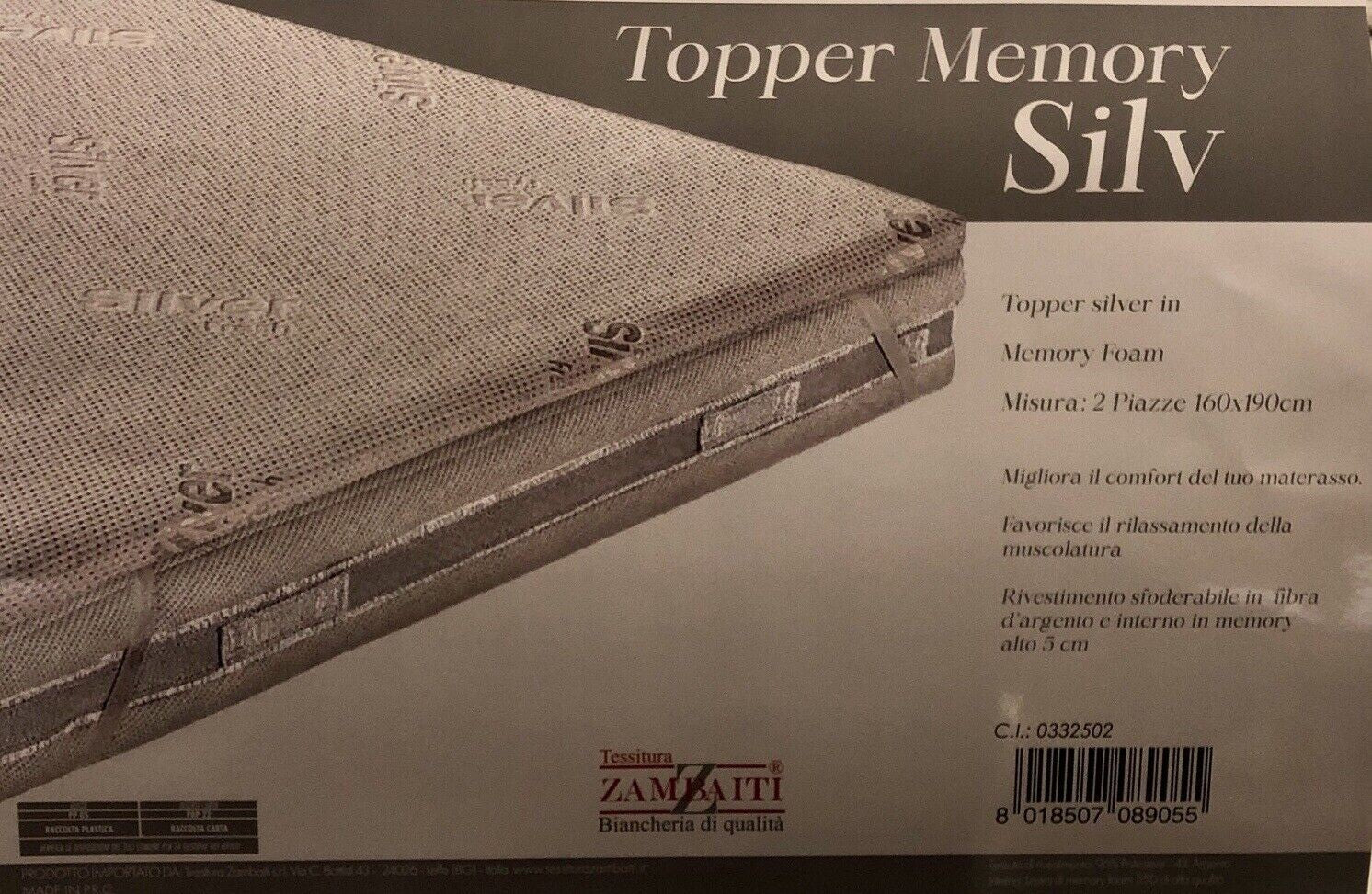 TOPPER   Corretto in MEMORY Zambetti AIR  Piazza Mezza120X190 h.5 SFODERABILE