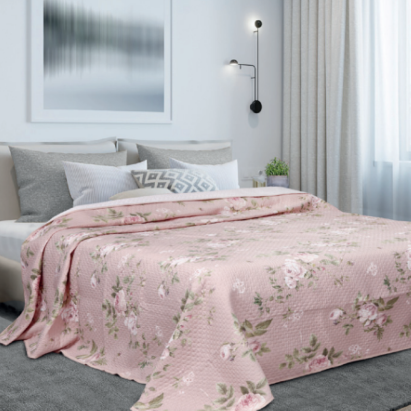 Copriletto Jacquard Stampato Trapuntato Gisele Rosa - Zambetti
