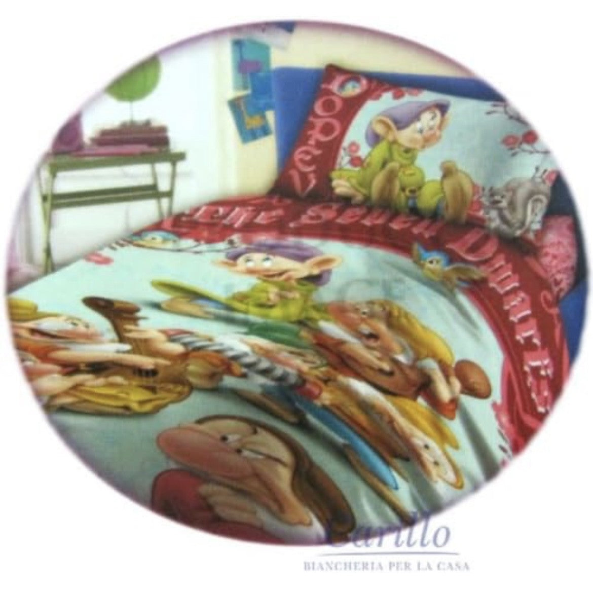 Completo Lenzuola Cotone 100% Disney 7 Nani per letto singolo - Novia