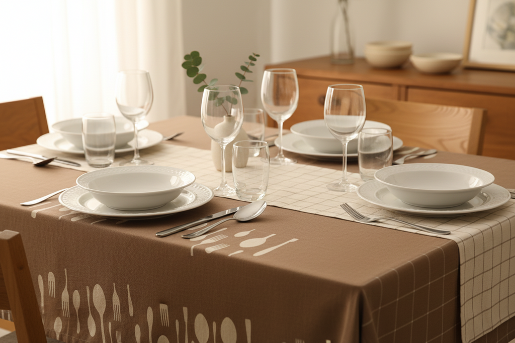 Tovaglia Copritavolo Fantasia Posate in Cotone 140x180
