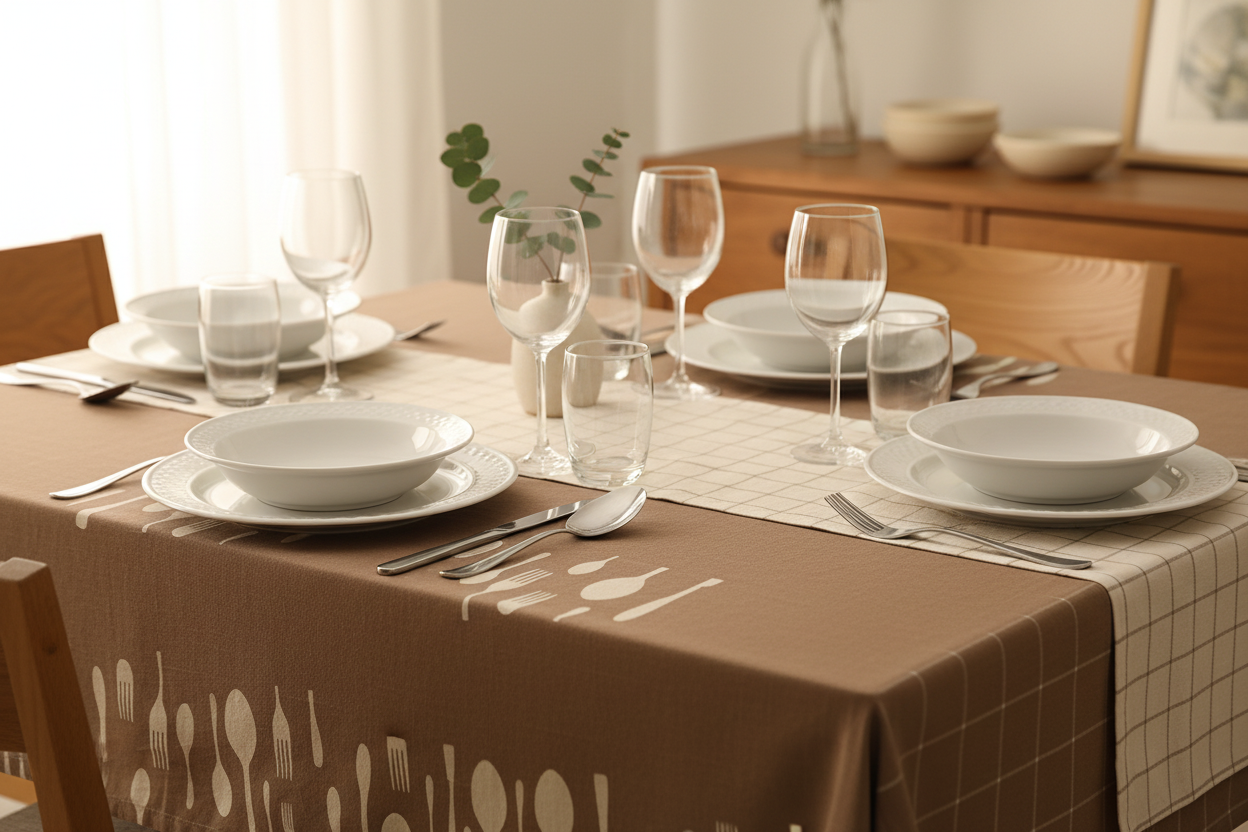 Tovaglia Copritavolo Fantasia Posate in Cotone 140x180