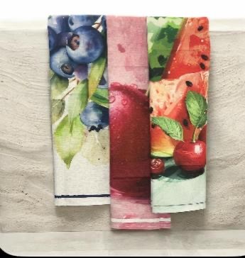 Set 3 Strofinacci da Cucina in Cotone con Stampa Frutta – Assorbenti e Decorativi