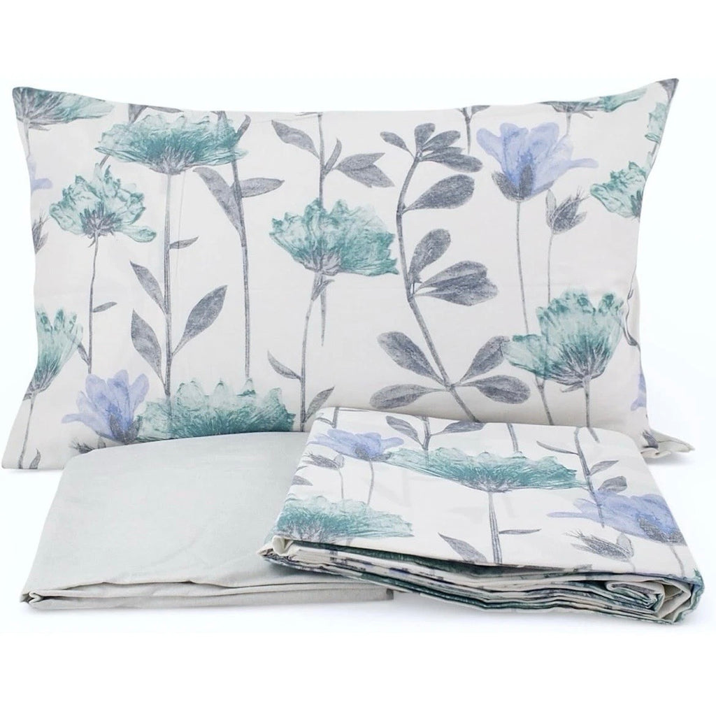 Somma Completo Caldo Cotone Letto Matrimoniale, Motivo Floreale Turchese e Grigio, 260x320 cm